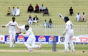 Bangladeshi batsman Mushfiqur Rahim looks on after played shot during the last day of 2nd and last cricket Test match between Pakistan and Bangladesh at Rawalpindi Cricket Stadium.