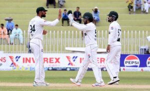Bangladeshi batsman Mushfiqur Rahim looks on after played shot during the last day of 2nd and last cricket Test match between Pakistan and Bangladesh at Rawalpindi Cricket Stadium.