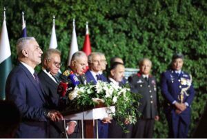 Ambassador Dr. Yousaf Junaid addressing the audience on Defence and Martyrs Day reception held in Ankara.