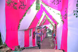 An illuminated view of Jamia Masjid Hirabad decorated with colorful lights in connection with Eid Milad-un-Nabi (SAWW) celebrations