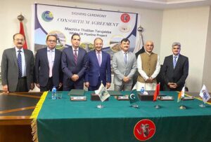 Federal Minister for Petroleum Dr Musadik Malik witnessed the signing of Consortium Agreement for Machike-Thalian-Taru Jabba White Oil Pipeline Project in Federal Capital.