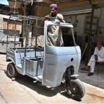 A worker preparing rickshaw body at his workplace Goods Naka Road