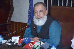 Senior Vice President (SVP) Faisalabad Chamber of Commerce & Industry (FCCI) Dr. Sajjad Arshad addressing a press conference at FCCI Complex–