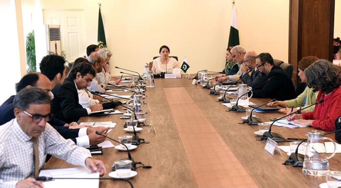 Prime Minister's Coordinator on Climate Change and Environmental Coordination, Romina Khurshid Alam addressing a meeting of development partners regarding preparation for COP29