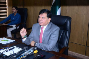 Member (SSRM & Focal Person on Data Fest,Mohammad Sarwar Gondal (Satara Imtiaz), briefing the media at the Pakistan Bureau of Statistics office