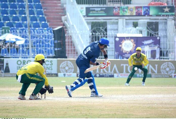 Cricket players in action during the one-day Champions’ Cup 2024 match between the Panthers and Lions teams at Iqbal Stadium