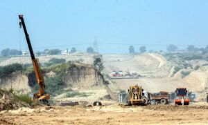 Heavy machinery being used during construction work of Rawalpindi Ring Road project, Rawalpindi Ring Road is 38.3 kilometer between the cities of Rawalpindi and Islamabad. Ring Road starts from Channi Alam Sher Bridge near Rawat and end near Thalian Interchange close to the Lahore-Islamabad Motorway.