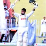 Bangladeshi batsman Liton Das celebrates after scoring century during the 3rd day of the 2nd Test match between Pakistan and Bangladesh at the Rawalpindi Cricket Stadium