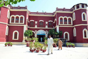 A beautiful view of historical place hundred years old Hasrat Mohani central library building at Fort road.