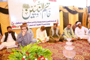 Student reciting Naat during Mehfil-e-Melad in connection with Eid Melad-un-Nabi (SAWW) at Govt Comprehensive Boys Higher Secondary School at Latifabad.