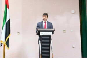 H.E. Hussain Muhammad, Consul General of Pakistan, speaks at the Pakistan Education Academy (PEA)'s Academic Excellence Award Ceremony held at the school's auditorium in Oud Metha