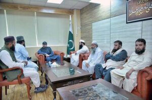 Federal Minister for Religious affairs and inter-faith Harmony Chaudhary Salik Hussain meeting with religious scholars.