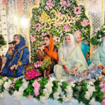 A group of female Naat Khawan reciting Naat during a Mehfil-E-Milad organized by the PPP Women Wing