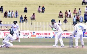 Bangladeshi players celebrates after taking wicket of Pakistani batsman Mir Hamza during the fourth day of 2nd test match between Pakistan and Bangladesh at Rawalpindi Cricket Stadium.