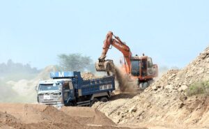 Heavy machinery being used during construction work of Rawalpindi Ring Road project, Rawalpindi Ring Road is 38.3 kilometer between the cities of Rawalpindi and Islamabad. Ring Road starts from Channi Alam Sher Bridge near Rawat and end near Thalian Interchange close to the Lahore-Islamabad Motorway.