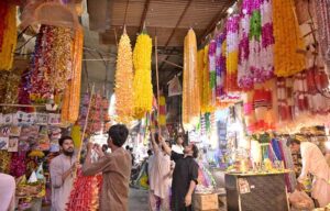 Vendors stock up on wedding decorations items in Flower Street as the wedding season begins in the city .