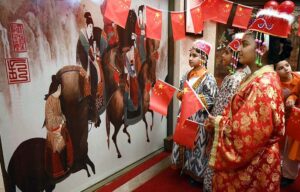 Advisor to Chief Minister Information & Public Relations of KP Barrister Dr. Muhammad Ali Saif and Administrator China Window Amjad Aziz malik along with other officials cutting cake during China 75th National Day Celebration at China Window.