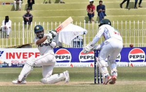 Bangladeshi players celebrates after taking wicket of Pakistani batsman Mir Hamza during the fourth day of 2nd test match between Pakistan and Bangladesh at Rawalpindi Cricket Stadium.