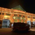 A beautifully decorated Rescue 1122 building in celebration of 12th Rabi-ul-Awal