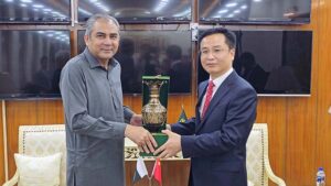 Federal Interior Minister, Mohsin Naqvi in a meeting with Chinese Minister for Political and Legal Affairs Chen Mingguo.