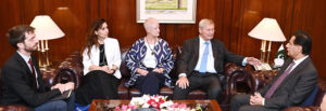 Speaker of the National Assembly Sardar Ayaz Sadiq meets with a European delegation led by Ambassador Frans Van Daele, Special Envoy for Freedom of Religion and Belief, alongside Dr. Riina Kionka, Ambassador of the European Union to Pakistan, at Parliament House.