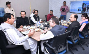 Federal Minister for States Frontier Regions Safron & Kashmir Affairs Eng. Amir Muqam Chairing a meeting with NGOs at Commissionerate Afghan Refugees Karachi