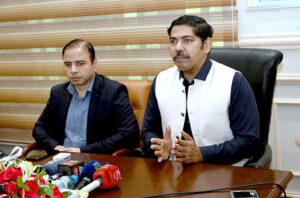Provincial Secretary Industry Ehsan Bhatta is Talking to the media in connection with World Tourism Day at Poonch House Chaubarji Chowk