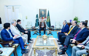 Chief Minister of Sindh Syed Murad Ali Shah and Member of the National Assembly Syed Naveed Qamar call on Prime Minister Muhammad Shehbaz Sharif.