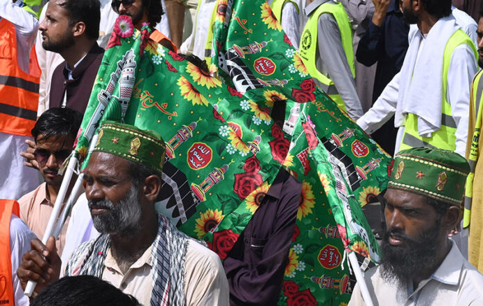 A large number of people taking part at religious procession of Eid Milad-un-Nabi