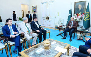 Chief Minister of Sindh Syed Murad Ali Shah and Member of the National Assembly Syed Naveed Qamar call on Prime Minister Muhammad Shehbaz Sharif.