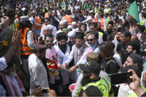 A large number of people taking part at religious procession of Eid Milad-un-Nabi