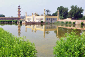 A view of rainwater accumulated at Eid Gah after heavy rain in the city.