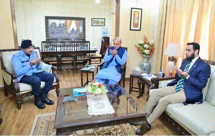 Prime Minister Muhammad Shehbaz Sharif offering condolences to IG Islamabad Syed Ali Nasir Rizvi on the demise of his mother