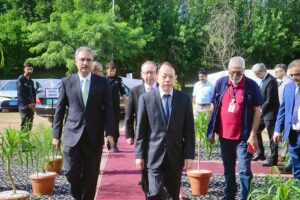 The President of Asian Development Bank (ADB) Masatsugu Asakawa and Secretary Economic Affairs Kazim Niaz are arriving for the ground breaking ceremony of ADB's new building in Federal Capital