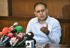Member National Assembly and leader of PML-N Bilal Azhar Kayani is addressing a press conference in Model Town