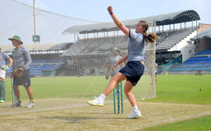 Players of South Africa Women cricket team participating in a net practice session for the upcoming three T20 series against Pakistan Women cricket team at Multan Cricket Stadium