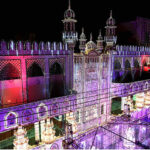 An illuminated view of Jamia Masjid Shah Inayat Qadri (Oonchi Masjid) decorated with colorful lights in connection with Eid Milad-un-Nabi (SAWW) Celebrations