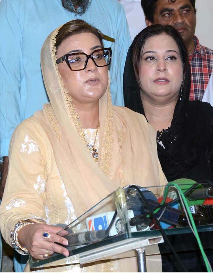 Punjab Information and Culture Minister Ms. Uzma Bukhari is talking to media person after inaugurating the Islamic calligraphy exhibition related to the holy month of Rabi' Al-Awwal at the Arts Council