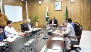 Federal Minister for Planning, Development and Special Initiatives Ahsan Iqbal chairing a meeting to review the performance and recommendations of the task force formed to assess the pay scale system in higher educational institutions.