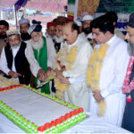 MPA Tahir Jameel with Markzi Milad Committee cutting cake to celebrate birthday of Holy Prophet Muhammad (Peace Be Upon Him) at Clock Tower Chowk