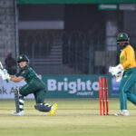 Pakistan Woman team batter plays shot during second T20 International cricket match playing against South Africa women team at Multan Cricket Stadium