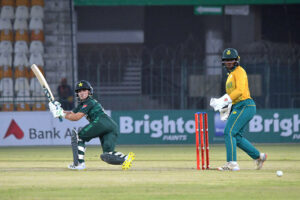 Pakistan Woman team batter plays shot during second T20 International cricket match playing against South Africa women team at Multan Cricket Stadium