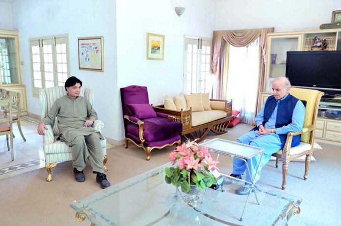 Prime Minister Muhammad Shehbaz Sharif offering condolences to Chaudhary Nisar Ali Khan on the demise of his sister