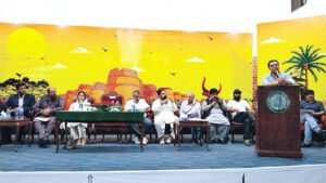 Deputy Commissioner Zaheer Anwar Jappa is addressing in a seminar regarding world tourism day organized by Arts Council