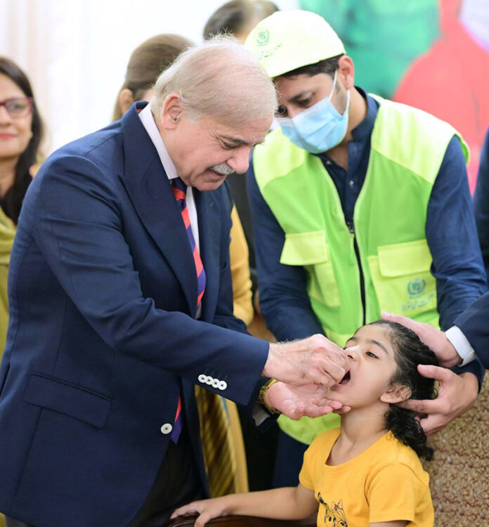 Prime Minister Muhammad Shehbaz Sharif administering polio vaccination to children to kicks tart countrywide Special Anti-Polio Campaign Prime Minister Muhammad Shehbaz Sharif administering polio vaccination to children to kicks tart countrywide Special Anti-Polio Campaign