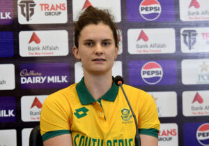 South Africa Women team Captain Laura Wolvaardt talking to media persons before practice session for the upcoming three T20 series against Pakistan Women cricket team at Multan Cricket Stadium