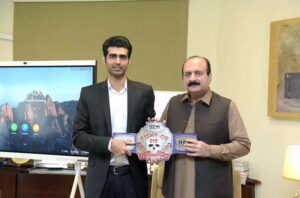 Chairman Prime Minister's Youth Programme Rana Mashhood Ahmed Khan in a meeting with the wrestler Athar Zahid.