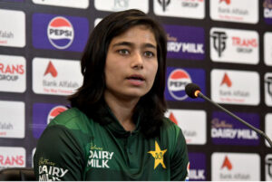 South Africa Women team Captain Laura Wolvaardt talking to media persons before practice session for the upcoming three T20 series against Pakistan Women cricket team at Multan Cricket Stadium