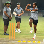 Players of South Africa Women cricket team participating in a net practice session for the upcoming three T20 series against Pakistan Women cricket team at Multan Cricket Stadium