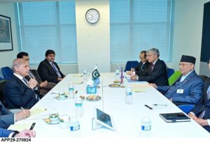 Prime Minister Muhammad Shehbaz Sharif meets with the Prime Minister of Nepal H.E. K.P. Sharma Oli on the sidelines of 79th session of the United Nations General Assembly.